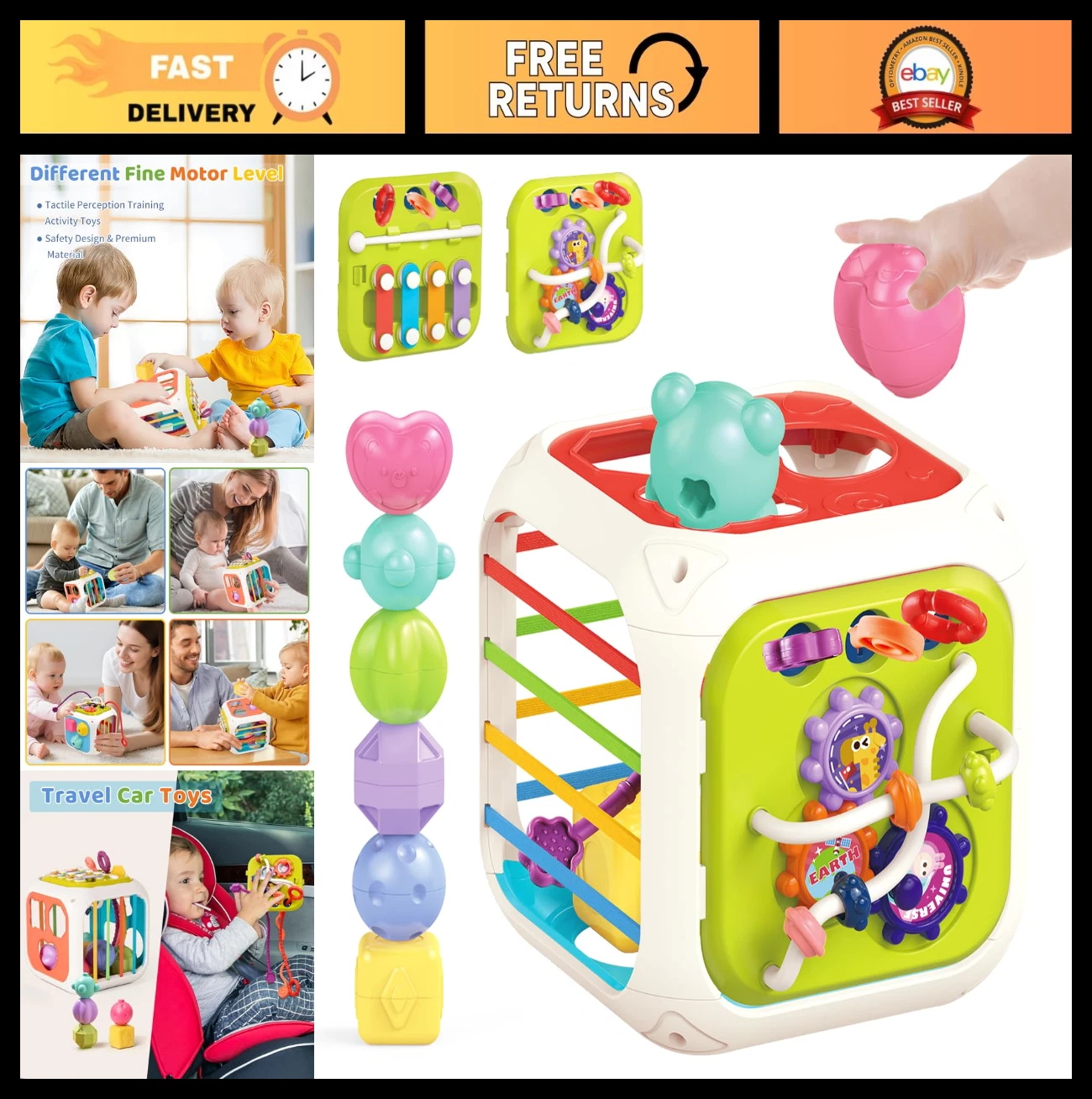 7-in-1 Sensory Teething Toys for Toddlers | Shape Sorter & Pull String Car Toy
Opens in a new window