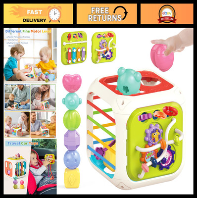7-in-1 Sensory Teething Toys for Toddlers | Shape Sorter & Pull String Car Toy