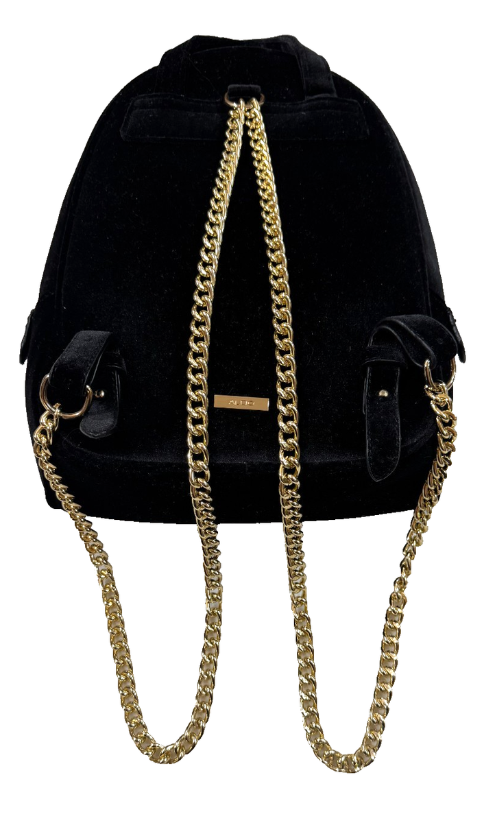 ALDO BACKPACK BLACK VELVET GOLD CHAIN STRAPS SMALL SIZE EXCELLENT CONDITION  | eBay