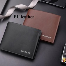 Leather Men's Wallet Real Cowhide Short Bifold Wallet Black Purse