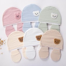 3pcs/set Cotton Newborn Hats Caps Mittens Foot Cover Infant Felt Cute Bear Headw