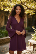 Altar’d State Lace Bell Sleeve V-Neck Burgundy Dress Women’s Small Boho Chic