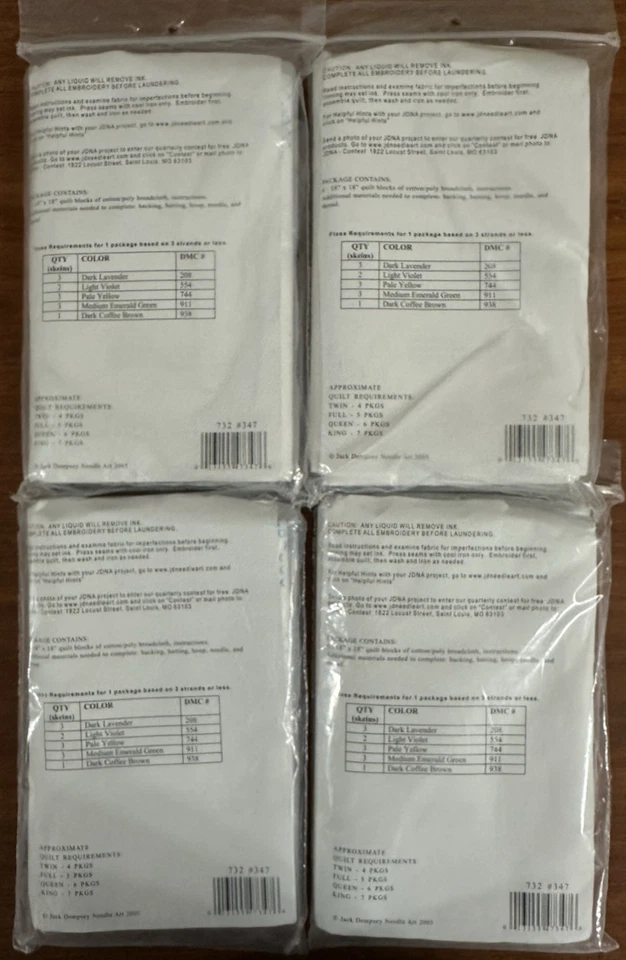 Lot of 4 Jack Dempsey NeedleArt Quilt Blocks Butterfly 18" Stamped Squares #347 - Image 2 of 4