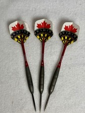 Vintage Steel Tipped Dart Set Canadian Maple Leaf Flights Leather Case