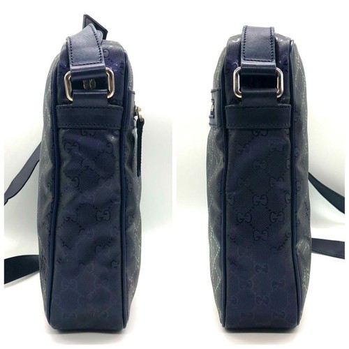 Gucci Shoulder Bag Canvas Leather Navy Silver Hardware GG Pattern Authentic - Picture 14 of 24