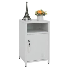 Night Table Lockable End Table Coffee Table Metal Locker Bedside Storage Cabinet