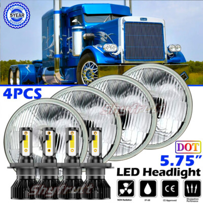 4PCS 5 3/4'' 5.75'' LED Headlights Hi-Low Start-up DRL For PETERBILT Semi 349 359