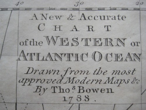 Original 1788 Bowen Map ATLANTIC OCEAN Fishing Banks Florida Bermuda Azores Cuba - Picture 2 of 13