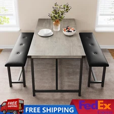 Dining Table Set for 4 Modern Kitchen Table with 2 Upholstered Benches Furniture