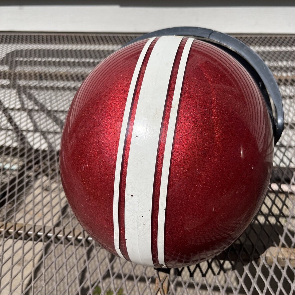 Vintage A F/X Red Glitter Flakes Motorcycle Helmet White Racing Stripes