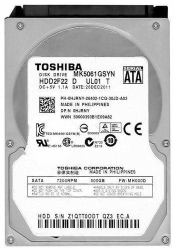 Disque Dur Toshiba 500GB SATA II 7200U/Min MK5061GSYN 16MB 3Gbps 2.5'' Pouces - Afbeelding 1 van 3