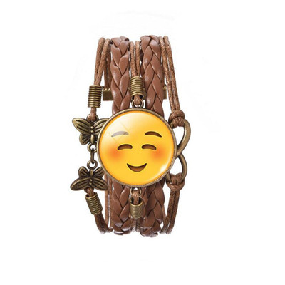 Happy Face Smile Emoji Bronze Brown Leather Emotions Bangle Bracelet BB171