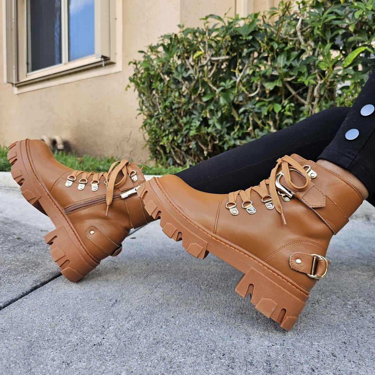 Borcegos Vintage Gonew Borcegos Womens Tan Combat Ankle Boots Lace