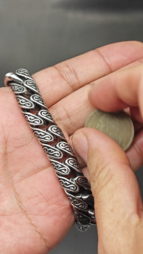 Bracciale Uomo Maglia Cubana Acciaio Inox Incisione Treccia Catena Vite Collana 12mm - Video 1 di 1