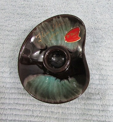 Old McMaster brown green pottery candle holder Flin Flon Manitoba Canada FREE SH