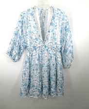 Midi Babydoll Dress Women Small Blue White Floral Cottage Core Fairy Boho Flowy