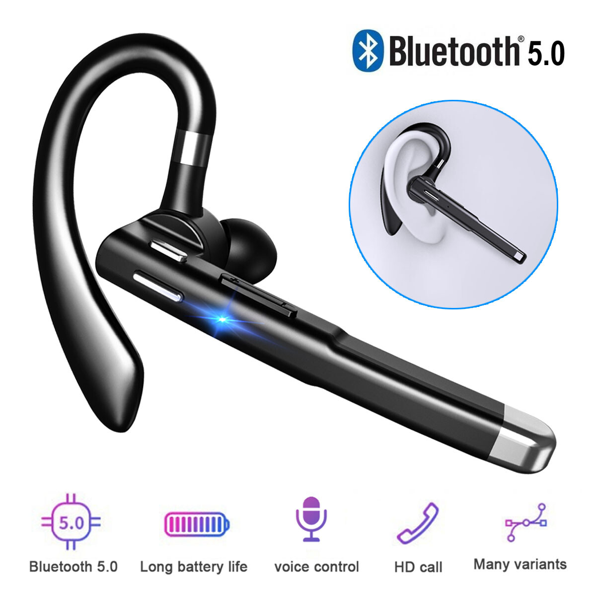 Trucker Wireless Headset Bluetooth Earpiece Dual Mic Earbud