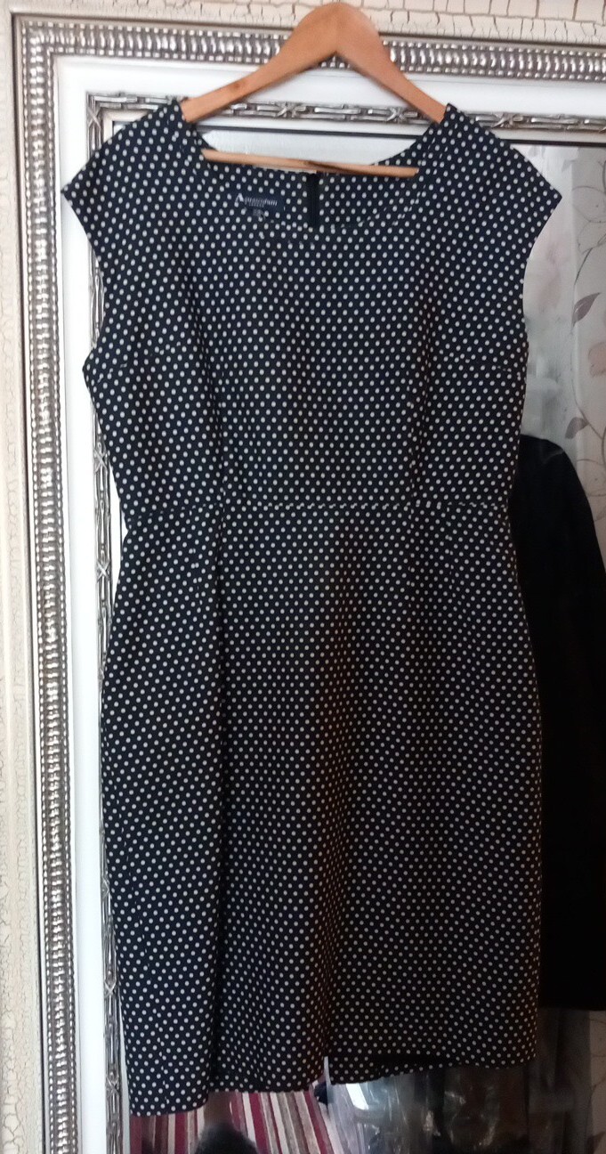 AQUASCUTUM Ladies Smart Navy Polka Dot Cotton Blend Lined Work Office Dress UK14 image 2