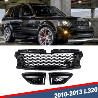 For 2010-13 Land Rover Range Rover Sport Gloss Black Mesh Grille Air Side Vents