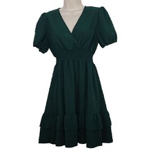 Shein Green Swiss Dot Ruffled Tiered Dress Women Size S 4 Short Sleeve Polyester