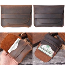 GENUINE LEATHER Men Small ID Credit Card Wallet Holder Slim Case Pocket Brown