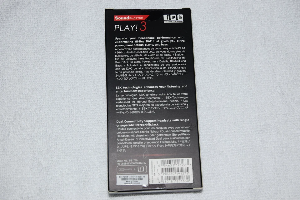 Creative Sound Blaster Play 3 Hi-Res USB DAC AMP Audio Adapter SB1730 For PC MAC - Image 3 of 4