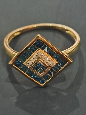BLAUE DIAMANTEN, WEISSE DIAMANTEN 1 KT, ZERTIFIZIERT, 9 K GOLD GRÖSSE T/U RING