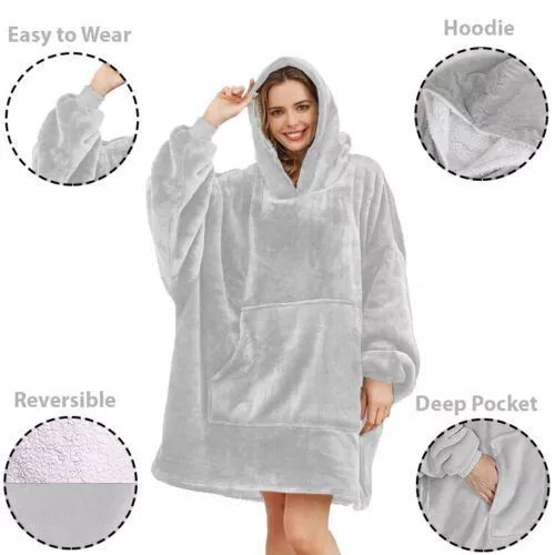 Oversized Hoodies Snuggy Hooded Blanket Super Plush Fleece Wearable Large HOodie - Picture 9 of 51