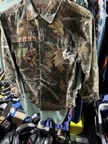 Redhead Silent-Hide Shirt Youth Size L Green Mossy Oak Camouflage Button Up - Picture 10 of 11