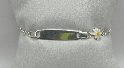 Sterling Silver Custom Name Id Plate Flower Chain Bracelet (2.87g)