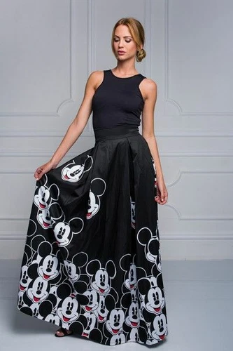 Long Skirt Floor Length Ladies Elastic High Waist Women Mickey Mouse Pattern - Afbeelding 6 van 8