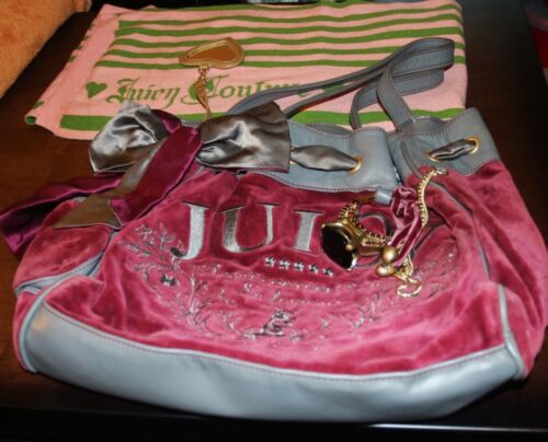 Juicy Couture Signature Y2K purse Rose velour jewels & heart mirror + SCARF  LOT