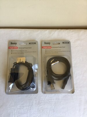 New Lot Of 2 Uninex Single Outlet Universal 4ft Audio Video Gaming Power Cord