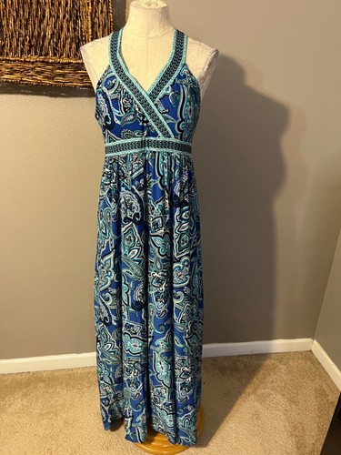 INC Blue Black White Paisley Stretch 