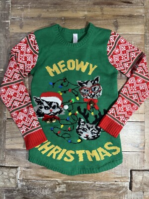 No Boundaries Christmas Sweater Meowy Christmas Light Up Size