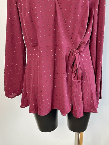 CITY CHIC Maroon Studded Wrap Peplum Top Long Sleeve Size S - Picture 3 of 8