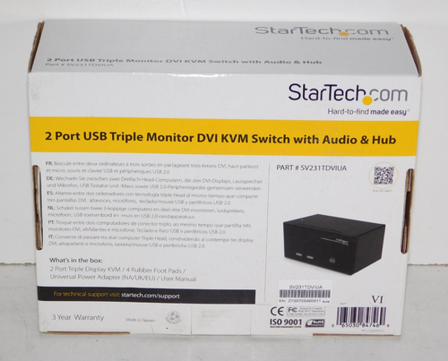 New StarTech SV231TDVIUA 2 Port USB Triple Monitor DVI KVM Switch with Audio Hub - Picture 3 of 3