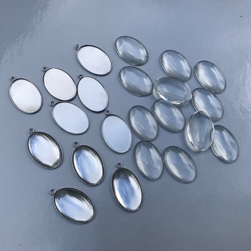 Cabochon Tray Glass Dome Set OVAL Smooth Stainless Steel Pendant DIY Kit 14-30mm - Picture 32 of 39