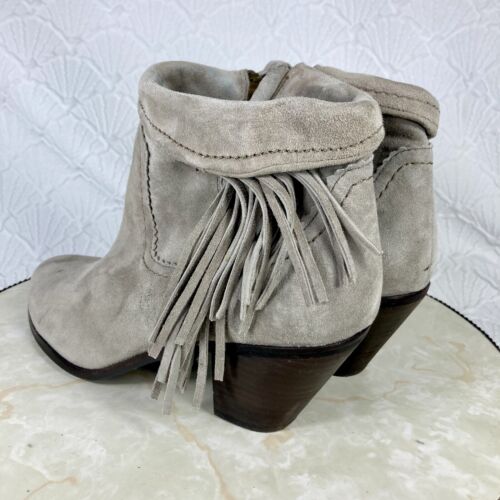 Sam Edelman Ankle Booties Womens Size 9.5 Gray Suede Fringe Western Cowboy Boots - Picture 7 of 12