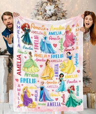 Personalized Princess Flannel Blanket – Custom Name Baby Girl Pink Gift