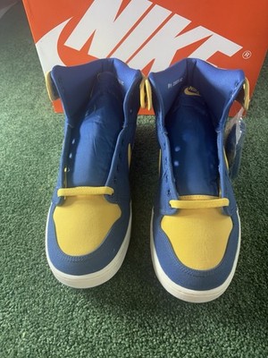 Nike Air Jordan 1 Retro Size 9.5 Blue Akko Yellow High Top Sneakers New With Box
