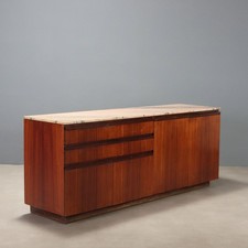 Credenza Vintage Legno Esotico Marmo Rosa Venato Italia Design Anni 60 Originale