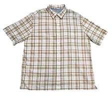 LL Bean Mens Large Brown Plaid Short Sleeve Button Down Casual Shirt