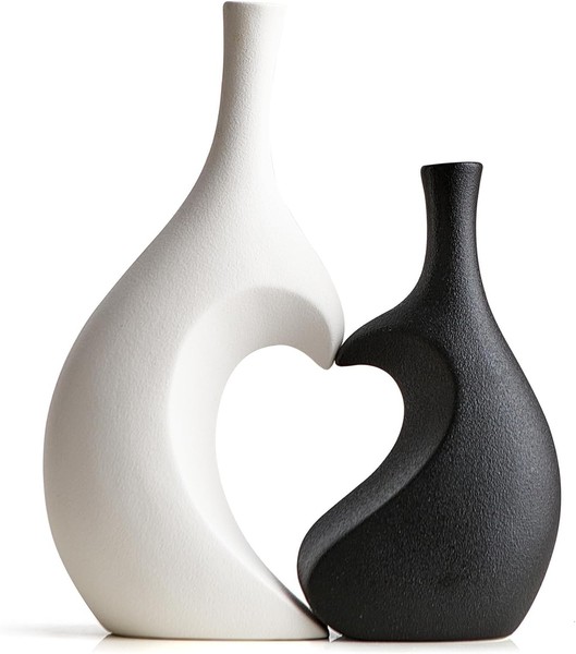 Vasen Set HerzföRmig Schwarz Weiß Minimalistisch Deko FüR Wohnzimmer Esstisch-image