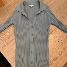 Vintage Guess Ribbed Knit Collared Button Front Sage Green SZ large Y2K