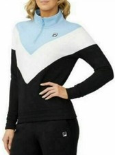FILA 1/4 Zip Pullover Sweatshirt Women's Size S Black White Blue Chevron NWT NEW