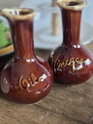 Vintage Collectible Pair HULL Brown Drip Glaze Oil & Vinegar Cruets USA Pottery
