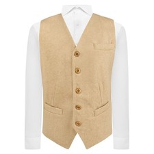 Luxury Light Camel Brown Woven Wool Waistcoat, Tweed