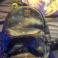 MCM Black Monogram Mini Backpack Zip Closure ...