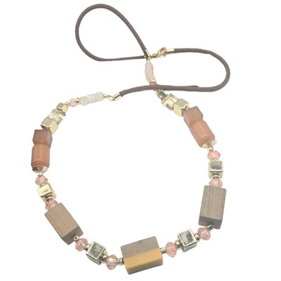 Necklace LOFT Beaded Wood Acrylic Earth Tones Geometric Brown Cord 32 Inch